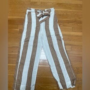 Jcrew  NWT brown and white striped linen cropped pants. Size 00